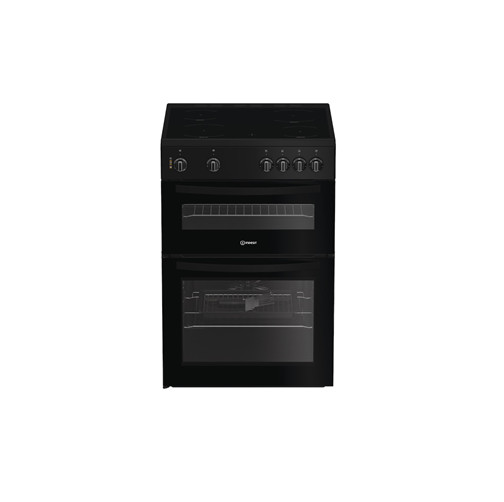 Indesit 60cm Double Electric Cooker with Ceramic Hob – Black | IDE6VMB
