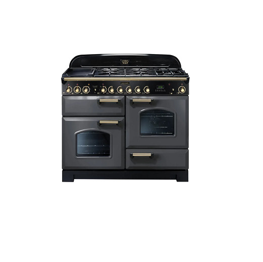 Rangemaster Classic Deluxe 110cm Dual Fuel Range Cooker-Slate/Brass