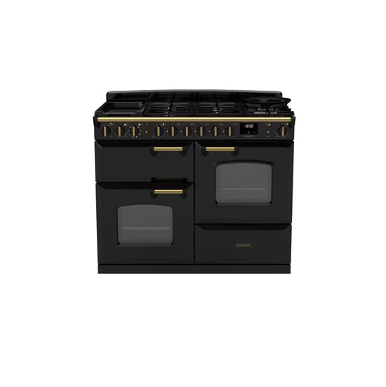 Rangemaster CLDLO110DFPGBL/AB1 Classic Deluxe 110cm Dual Fuel Range Cooker – Black with Antique Brass Trim