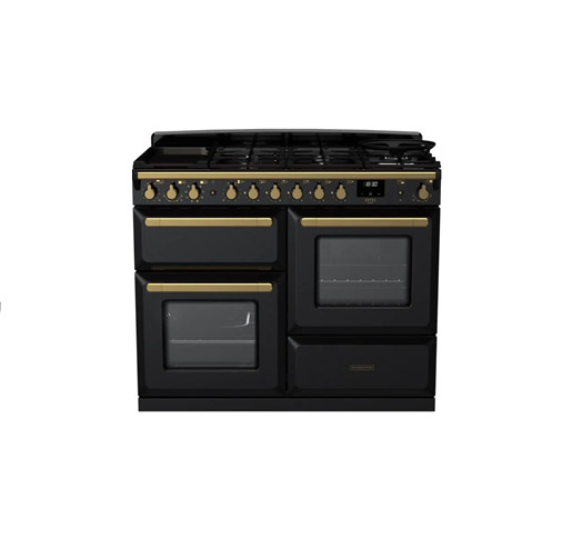 Rangemaster Estel Deluxe ESDLO110DFPGBL/AB1 110cm Dual Fuel Range Cooker Black / Antique Brass