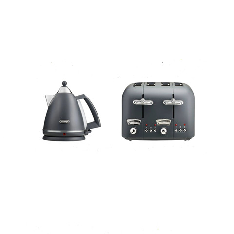 DeLonghi Argento Silva Kettle & 4 Slice Toaster Set – Grey