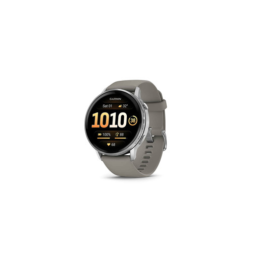Garmin Venu 4 45mm Silver Bezel Silver Grey Silicone Strap Watch
