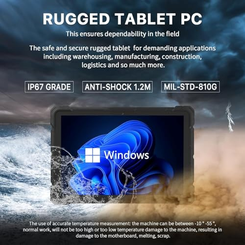 Rugged Tablet, Win 11 N100 8GB RAM 128GB ROM, 10.1 Inch Industrial Tablet PC with 8000mAh/7.6V Battery/SIM 4G/GPS/WiFi 5/BT5.0/FHD for Outdoor Field Work