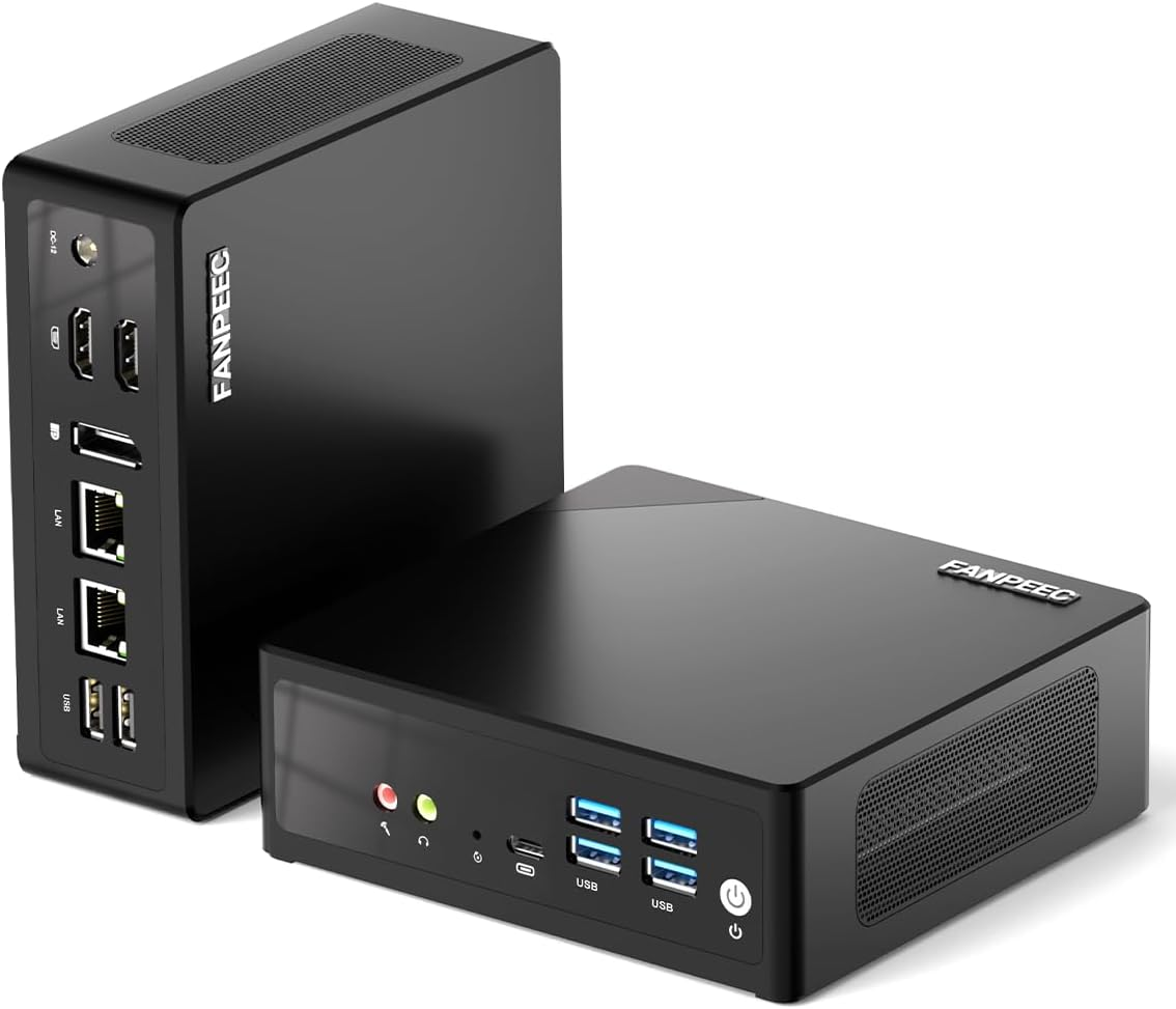 FANPEEC Mini PC N150 8GB RAM DDR5 256GB NVME SSD, Mini Computer Win 11 Pro/Linux With 2×LAN, 4×USB3.0, 2×USB2.0, WiFi5 BT4.2, 2×HD+1×DP 4K Triple Display, Small PC Support Automatic Startup