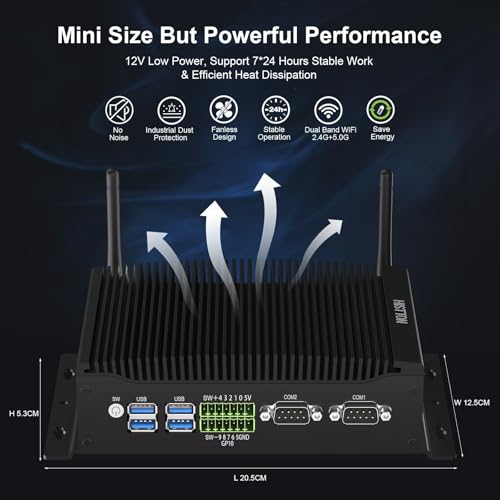 HISTTON Mini PC Windows 11 Pro, Industrial PC Core i7-10810U, DDR4 32GB RAM 512GB M2. SSD, 2 RS232/485 COM, Dual HD+DP 4K Triple Display, 2 LAN, 6 USB, GPIO, Dual Wifi, BT 4.2, support Linux/Ubuntu