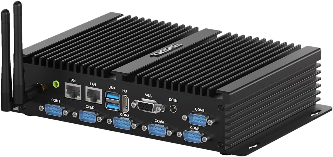 Industrial PC Fanless Mini PC Core i5 8250U Dual Lan/6 RS232 COM/HD/VGA/WIFI, 2.5G Lan Embedded Industrial Computer i5, 4G SIM Slot, Din-rail, VESA, Pc Server 16GB RAM 256GB SSD