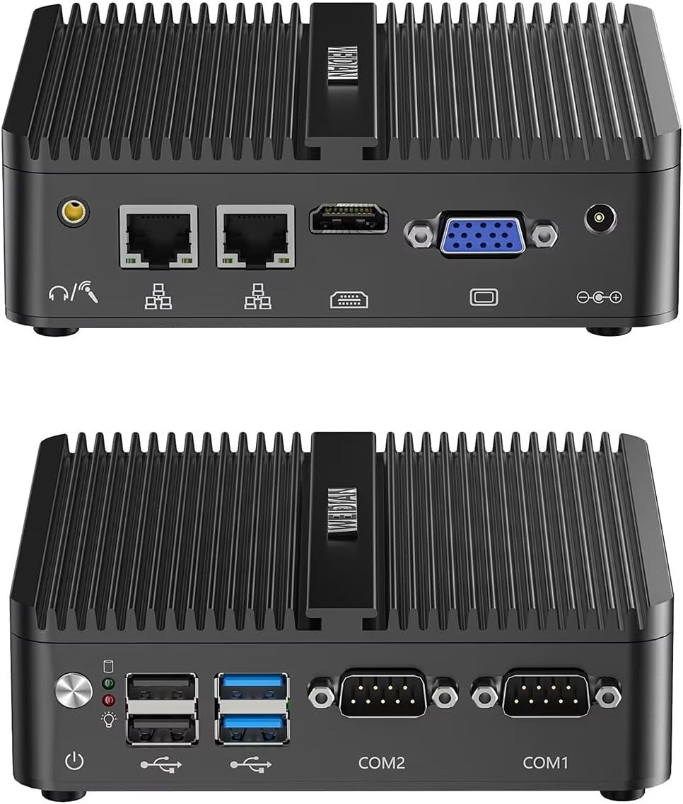 WEIDIAN Fanless Mini PC, Industrial PC, Mini Computer N100(up to 3.4GHz), 4K HD+VGA Dual Dispaly Output, 2Gigabit Ethernet, 4USB, 2RS232 COM, Win11, WiFi, BT(16GB RAM 512GB SSD)