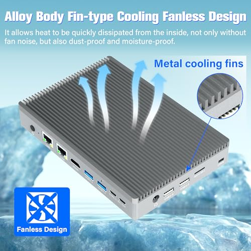 Mini PC, 12th Gen Alder Lake- N100(3.4GHz), 16GB RAM 512GB eMMC, Fanless Mini Computers, Full-Functional USB-C Portable PC, Dual Display 4K 60Hz, Dual 2.5G Ethernet, 2.4G/5G WiFi BT 5.2