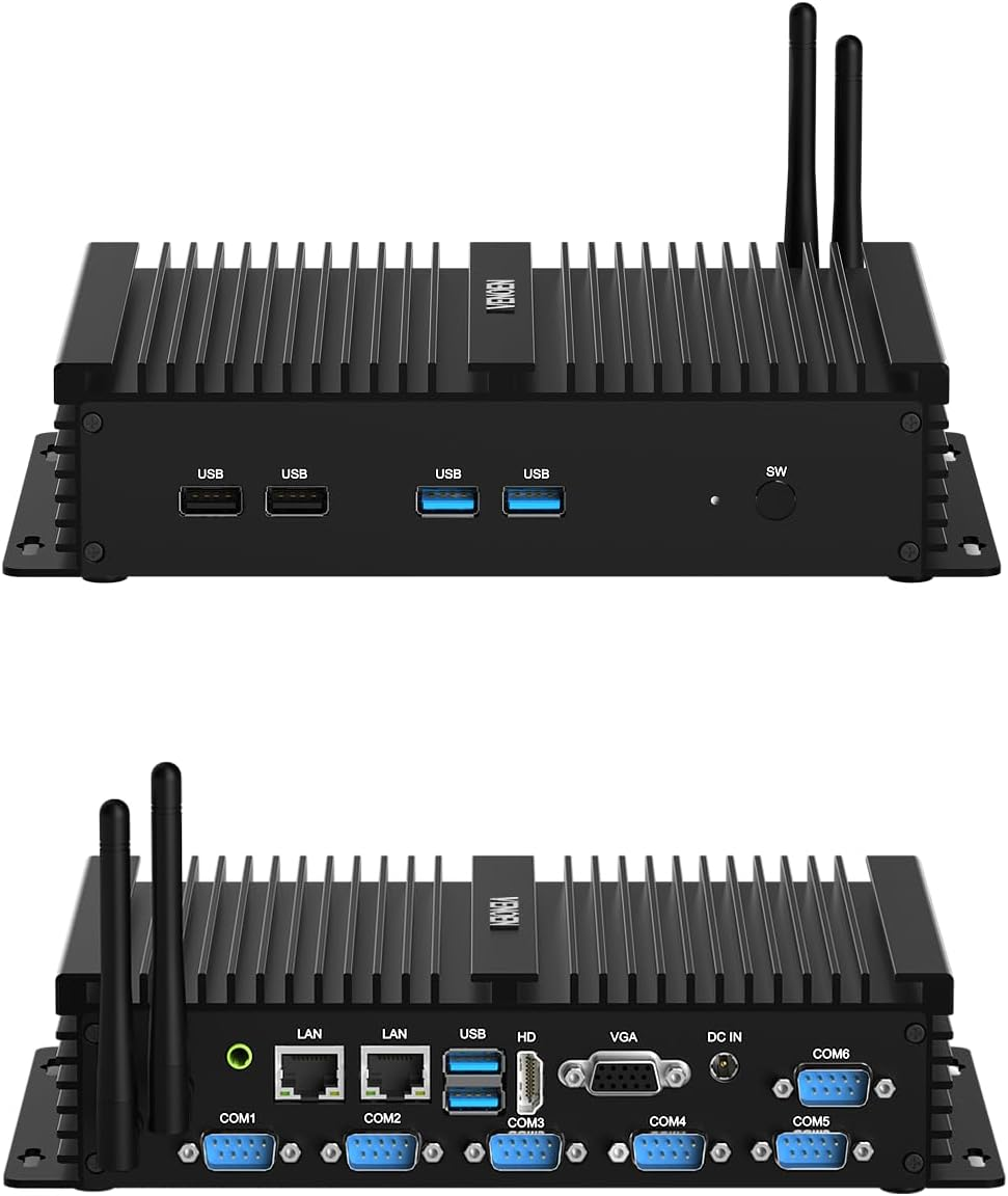 VENOEN Fanless Mini PC W11Pro, ITX-Computer, Core i7 8550U(up to 4.0GHz), 16GB DDR4 512GB SSD, RS232/422/485 COM, WIFI 5, BT4.0, SIM Slot, HD1.4, VGA, USB3.0, Auto Power On, RAID