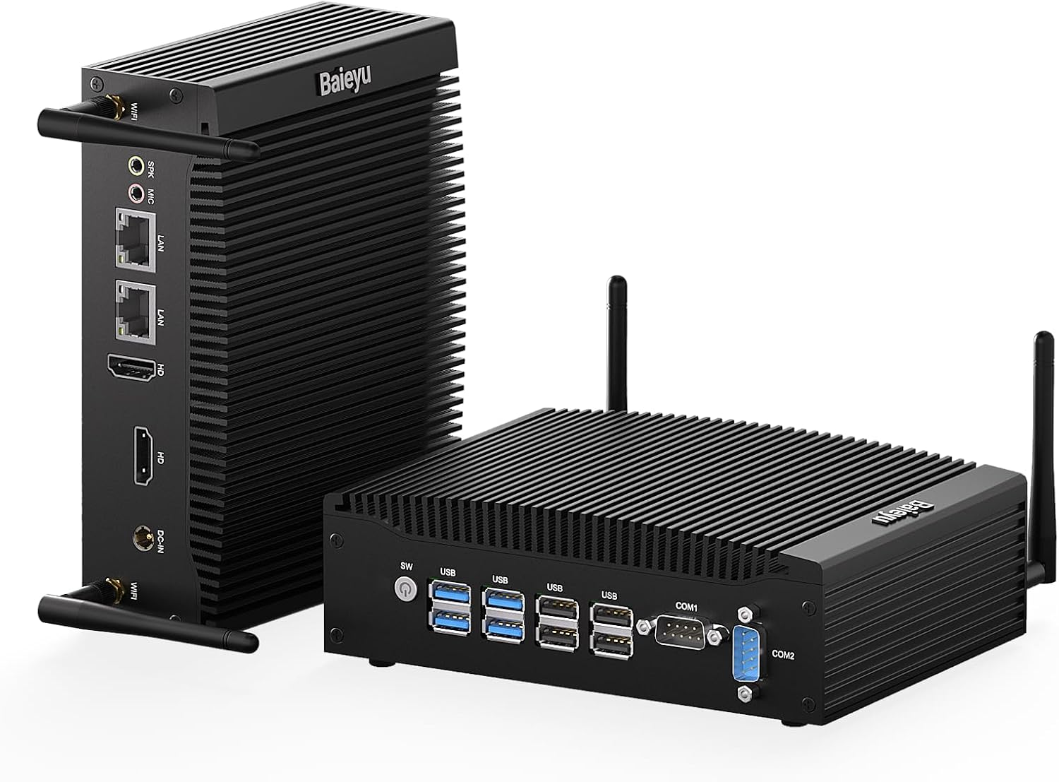 Baieyu Fanless PC with Core i5-8260U Industrial PC Preinstalled Windows 11 Pro, Industrial Fanless PC 16GB RAM DDR4 512GB SSD, 2×HD-MI, 2×RS232 COM, 2×RJ45 LAN, 4×USB 3.0, 4×USB 2.0, Auto Power On