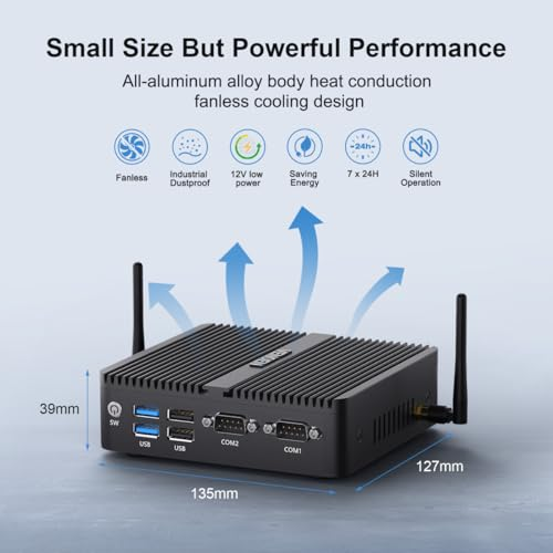 Venoen Mini Pc Fanless 12Th Gen In Tel J6412, 8Gb Ddr4 256Gb M.2 Ssd Office Home Computer, Desktop With Win11 Pro, 2 X Hd 1 Dp Triple Display 2Xlan 2Xrs232 Com Wifi Bt 4.2 Vesa