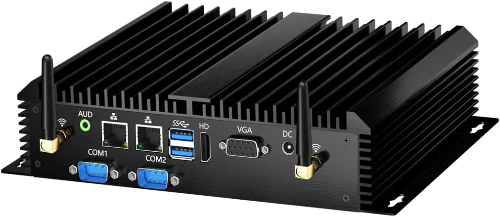 Industrial PC, Fanless Mini Computer with Core i7-5500U, 16G RAM 512G SSD, Dual NIC, 2*COM RS232, Support 4G Module/SIM, Wi-Fi, 1*HDMI 1*VGA, Windows 10 Pro