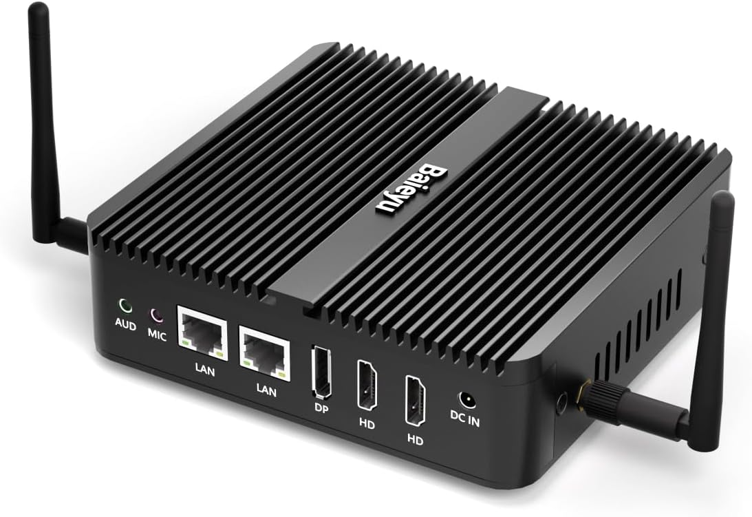 Baieyu Fanless Industrial PC Win 10 Pro, Fanless PC Celeron J4125, 8GB RAM DDR4 256GB SSD, Mini Computer Supports 4K Dual Display HD/VGA, Dual Band Wi-Fi, BT 4.0, USB 3.0, RS232 COM