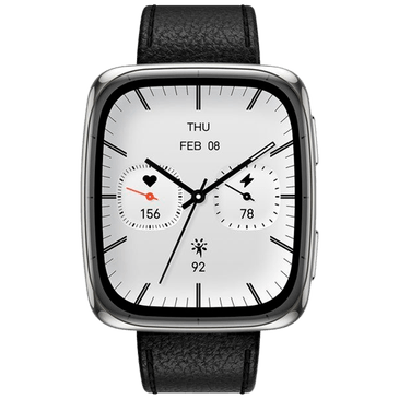 Amazfit Active 2 Square Silver (Black Leather Strap)