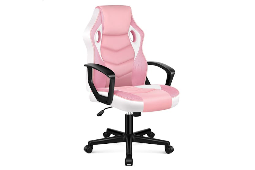 Elfordson Gaming Chair | Pu Leather & Mesh | Pink