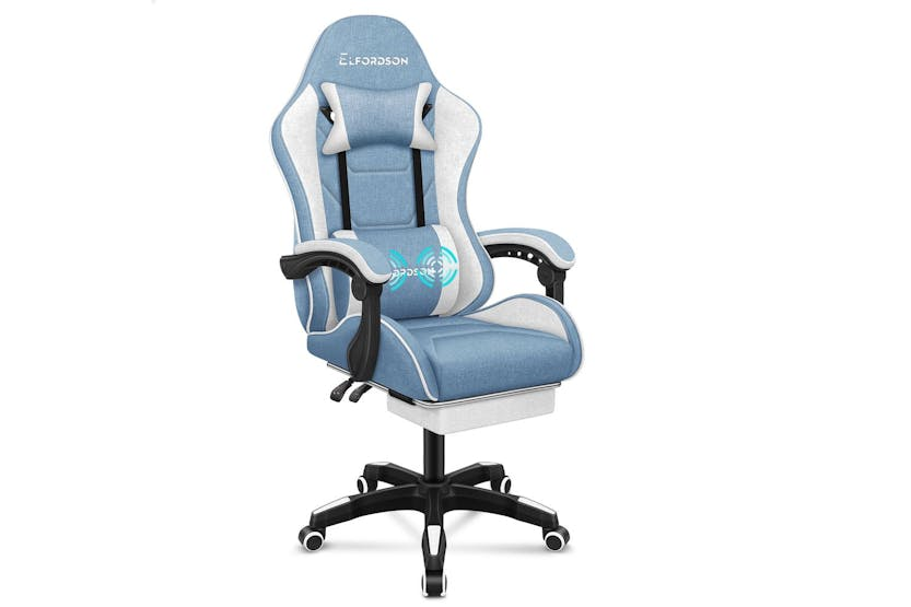Elfordson Gaming Chair | With 2-point Massage Lumbar Cushion And High Back | In Blue Fabric