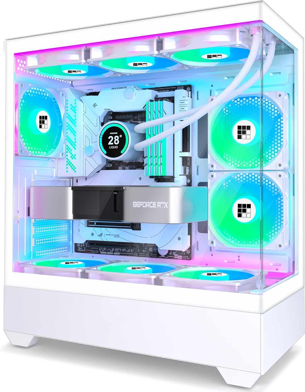 FOIFKIN PC Case - Pre-Installed 5 PWM ARGB Fan, ATX Mid-Tower Gaming PC Case, F1 (White, F1)