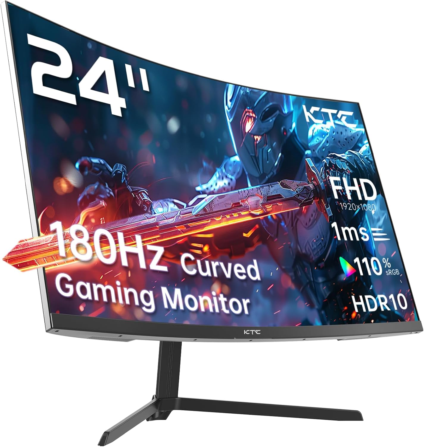KTC 24 Inch Curved Monitor, FHD 1080P@180Hz Gaming Monior with 1500R VA Panel, 1ms MPRT, Adaptive Sync, HDR10, 110% sRGB, VESA, HDMI 2.0 / DP 1.4 Compatible with Desktop, Laptop, PS5, Xbox and More