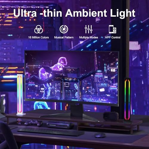 28CM White Light Bar RGBIC Lamp, 2-Piece Smart RGB Gaming Light, Metal Aluminum Housing with App Control and Music Sync Rhythm Mode, Warm Tone Ambient Lighting