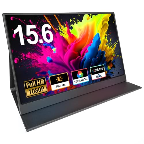 15.6 inch Portable Screen Monitor,100% sRGB 1080P USB Type-C HDMI Second Screen for Laptop,PC,Phone,PS,Xbox,Swich,IPS Ultra-Slim Full HD Work and Gaming Screen Monitor