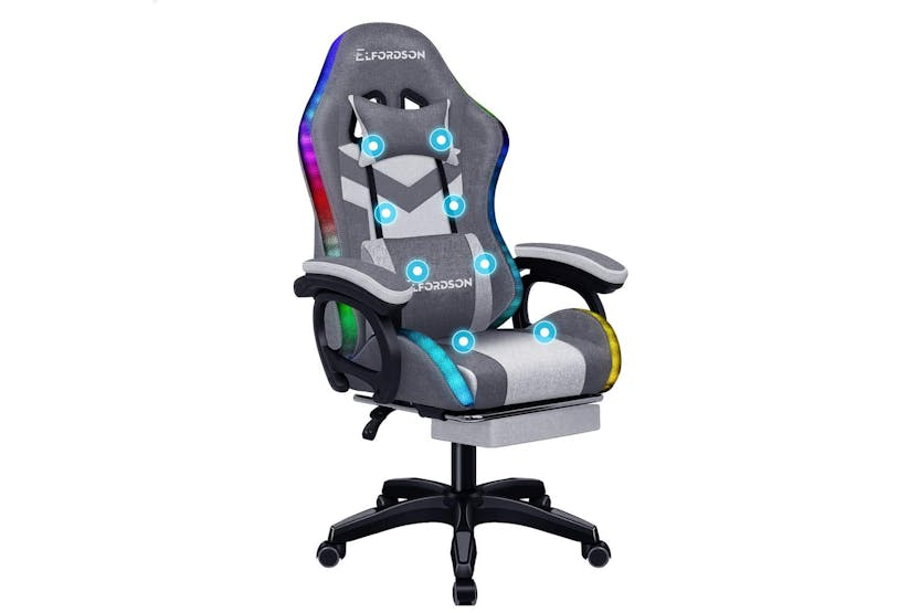 Elfordson LED Gaming Chair with 8-Point Massage | Grey