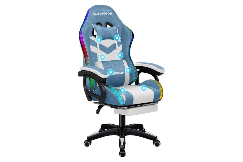 Elfordson LED Gaming Chair | Blue/White