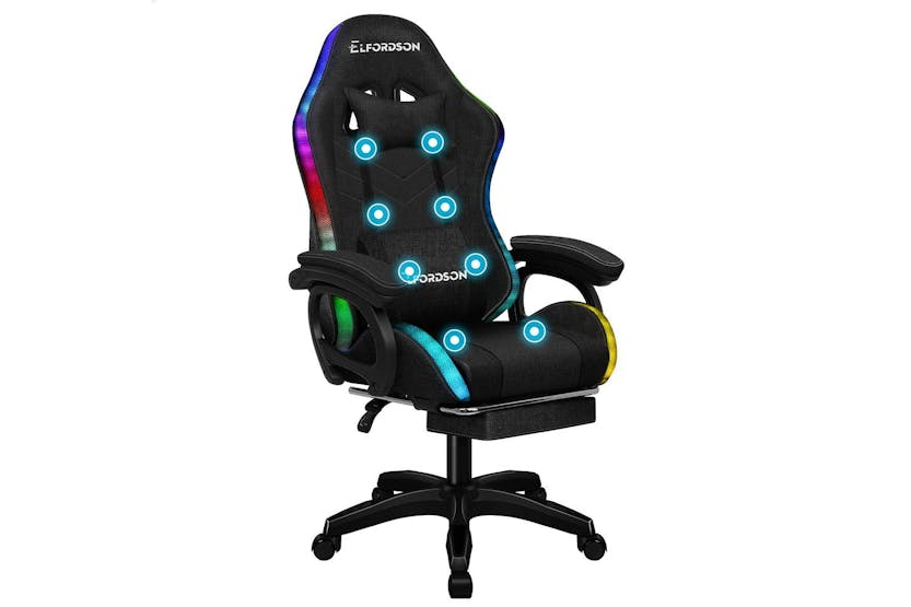 Elfordson LED Gaming Chair with 8-Point Massage | Black