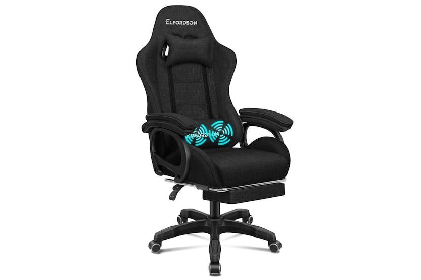 Elfordson Gaming Chair with 2-Point Massage Lumbar Support | Black
