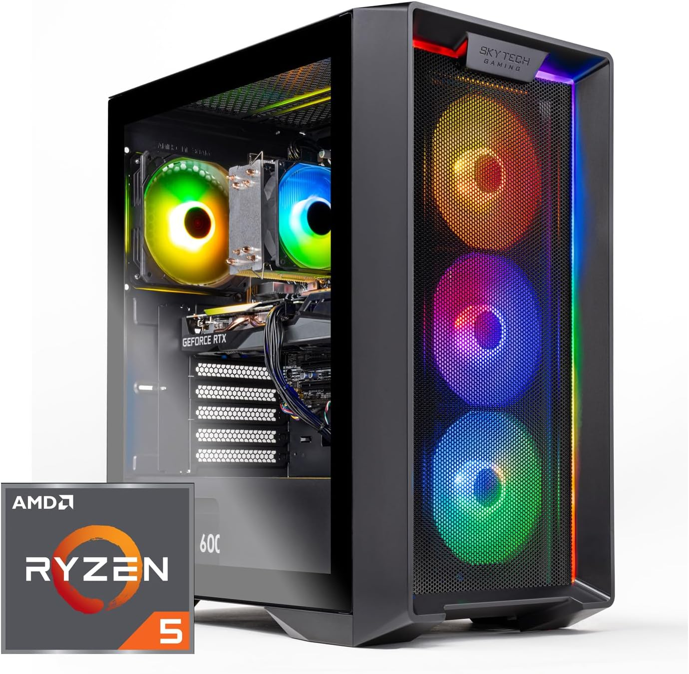 Skytech Nebula Gaming Computer PC, Ryzen 5 5600 3.5GHz (4.4GHz Turbo Boost), NVIDIA RTX 3050 6GB GDDR6, 1TB SSD, 16GB DDR4 RAM 3200, 650W Gold PSU, Wi-Fi, Win 11 Home