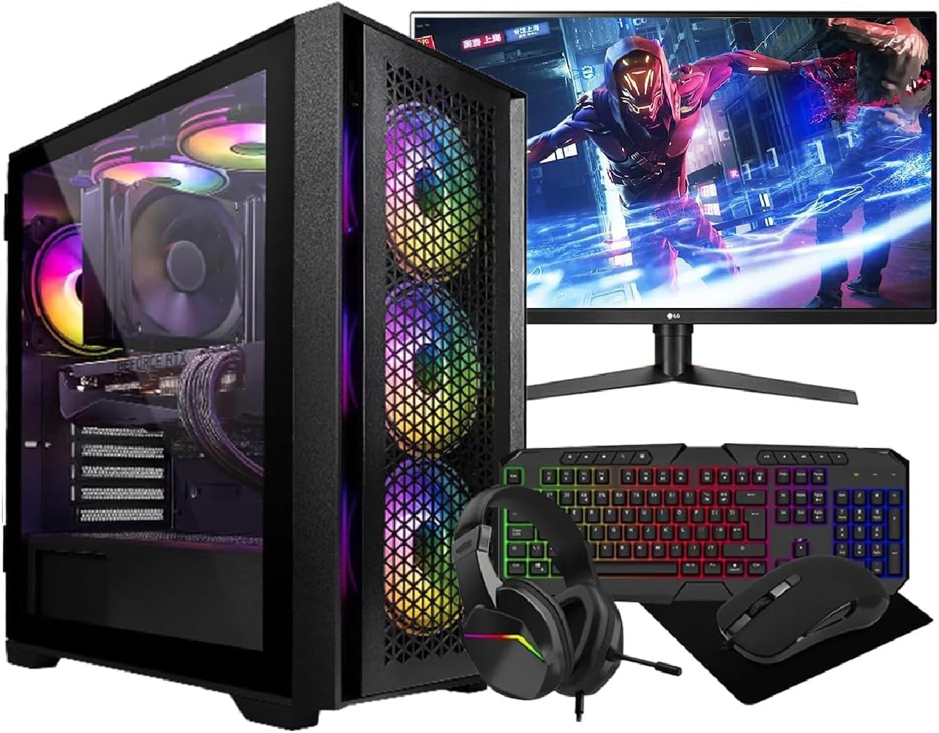 Computek Gaming PC Desktop Computer Bundle, i7-3770 3.90GHz, 16GB RAM, GT 730 2GB, 256GB SSD + 1TB HDD, 500W 80+ PSU, Black 6 Fan RGB Case, WiFi, Windows 11, 22" Monitor