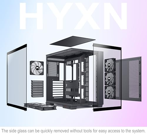 HYXN H1 HYXN ATX PC Case - Pre-Installed with 7 PWM ARGB Fans - Dual Cavity Mid-Tower PC Gaming Case - with Type-C - Can Hold up to 3X 360mm heatsinks simultaneously (Black, H1)