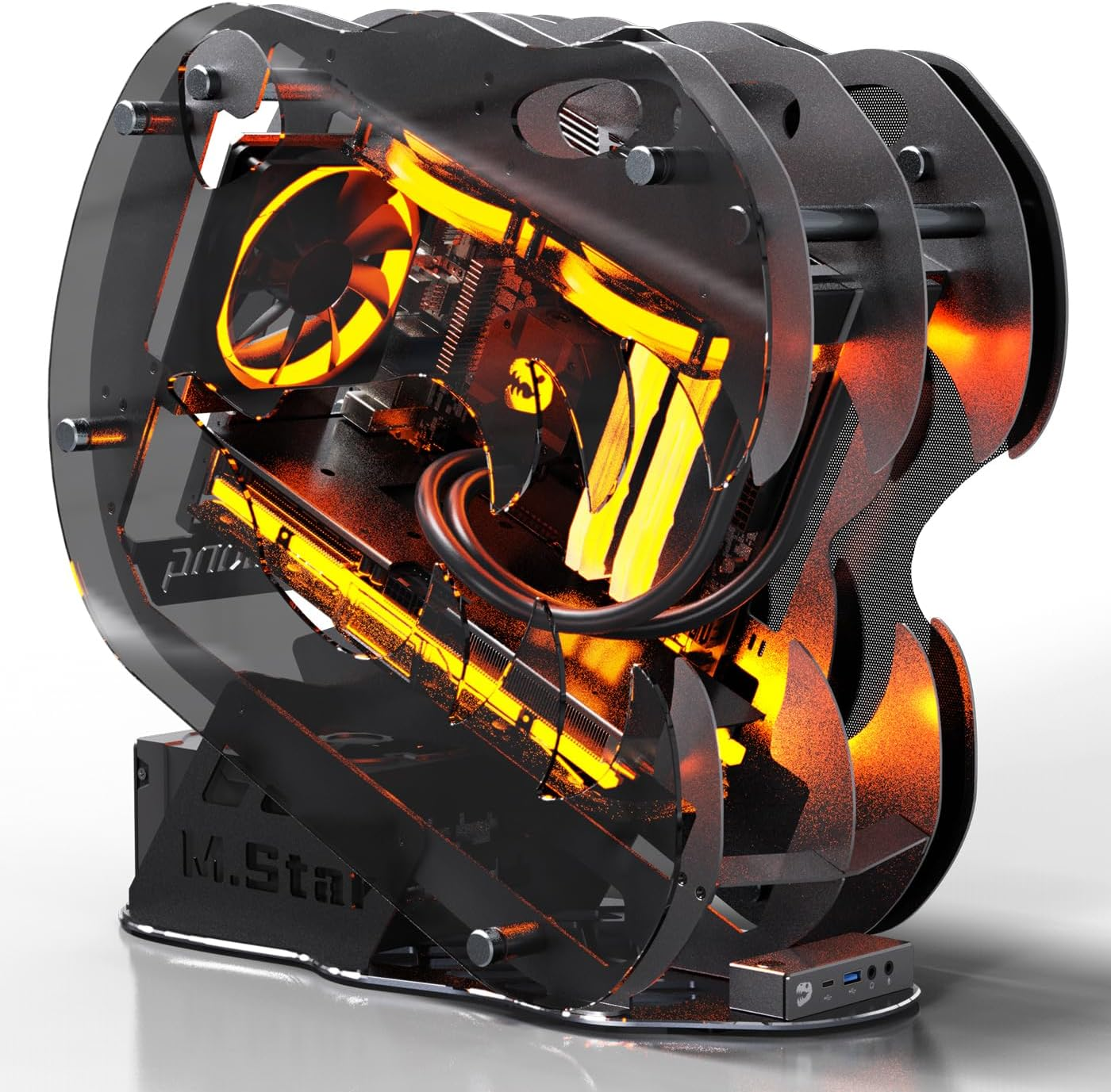 MegaPC Upgraded Open-Frame Mid-Tower Micro-ATX/Mini-ITX Gaming PC Case, Tempered Glass Side Panel, Pre-Installed ARGB PWM Fan, with USB3.0, USB-C, 240mm Radiator Support (Black)