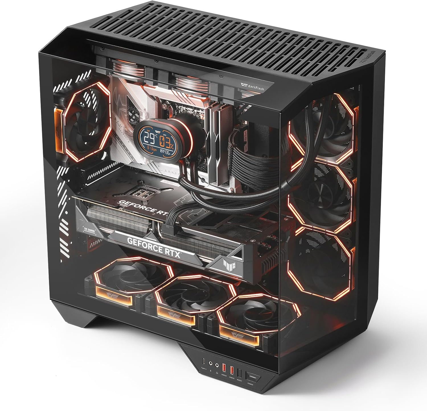 darkFlash Full-Tower ATX Gaming PC Case, Back Plug-in Motherboard, 1 PWM ARGB Fans, Dual-Chamber Computer Case, Panoramic Tempered Glass, Up to 2 x 360mm Radiators, RTX 40 Compatible, Black(DY470)