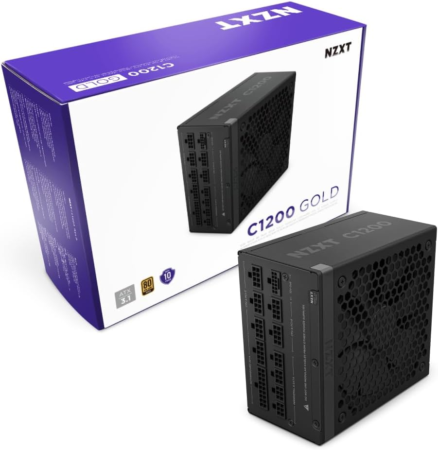 NZXT C1200 Gold ATX 3.1 - Fully Modular Low-Noise PC Gaming Power Supply - 1200 Watts - 80 Plus Gold - 12V-2x6 Connector - Zero Fan Mode - 100% Japanese Capacitors - Black