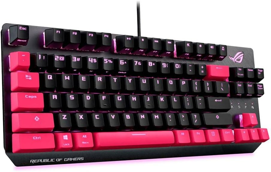 ASUS ROG Strix Scope TKL Electro Punk Mechanical Gaming Keyboard, Cherry MX Red Switches, 2X Wider Ctrl Key for Greater FPS Precision, Gaming Keyboard for PC, Aura Sync RGB Lighting, Quick-Toggle,Pink