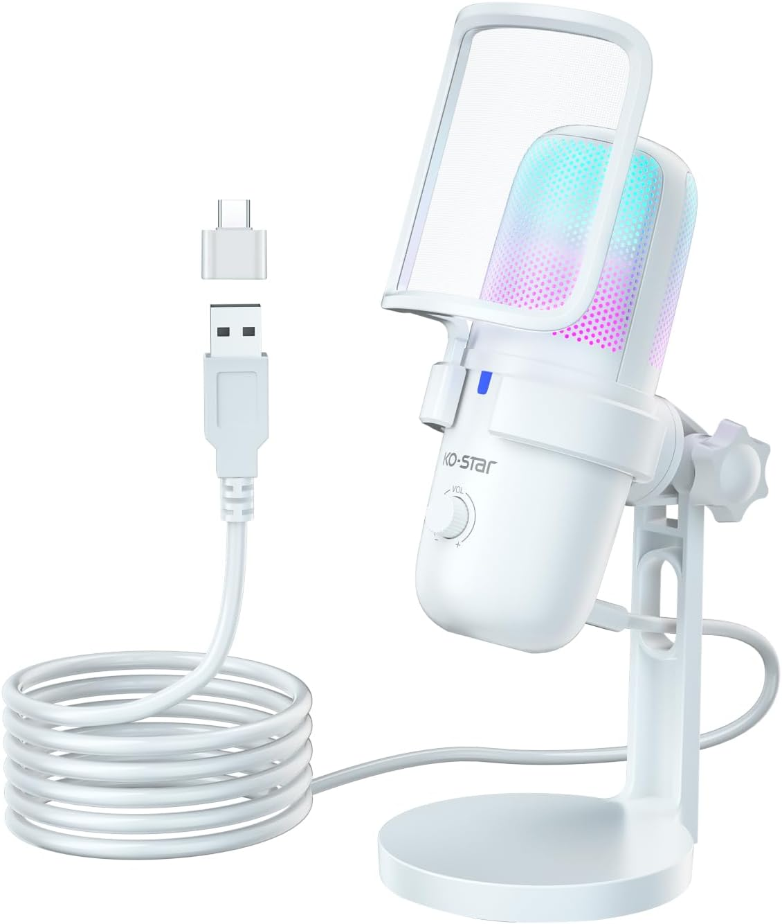 M-640S USB Gaming Microphone for PC, RGB Condenser Microphone with Adapter for Mobile Phone, Mute/Gain, Anti-Plosive Noise, Vibration Damper, for Streaming, Podcast, Recording, Game, Studio, YouTube