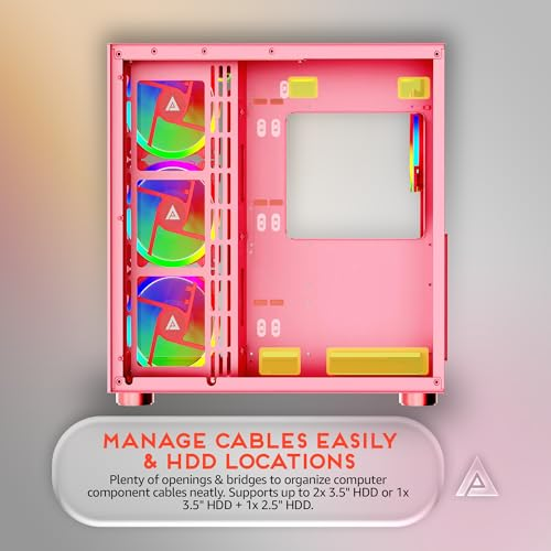 Apevia Prism-Elite-PK Prism Elite Mid Tower ATX Gaming PC Cube Case w/ 7X 120mm PWM ARGB Fans, 366 RGB Modes, Dual Tempered Glass Panels, 360mm Radiator Support, 2X USB3.0, 2X USB 2.0, Pink