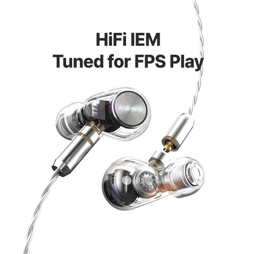 AZLA ARES Clear – Gaming Earbuds with Mic for FPS, IEMs for Gaming – 1DD+1BA Dual Drivers, Detachable MMCX, Kevlar Cable – Headphones with Mic Compatible with PS5, Xbox, Nintendo Switch, PC