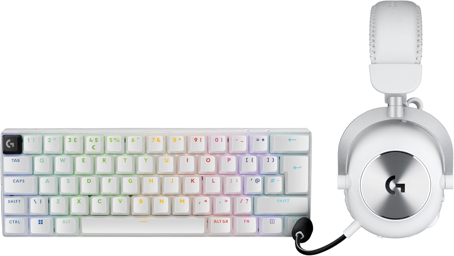 Logitech G PRO X 60 LIGHTSPEED Wireless Gaming Keyboard, Ultra Compact TKL 60% Mechanical Keyboard for PC (QWERTY UK) + PRO X 2 LIGHTSPEED Wireless Gaming Headset - White