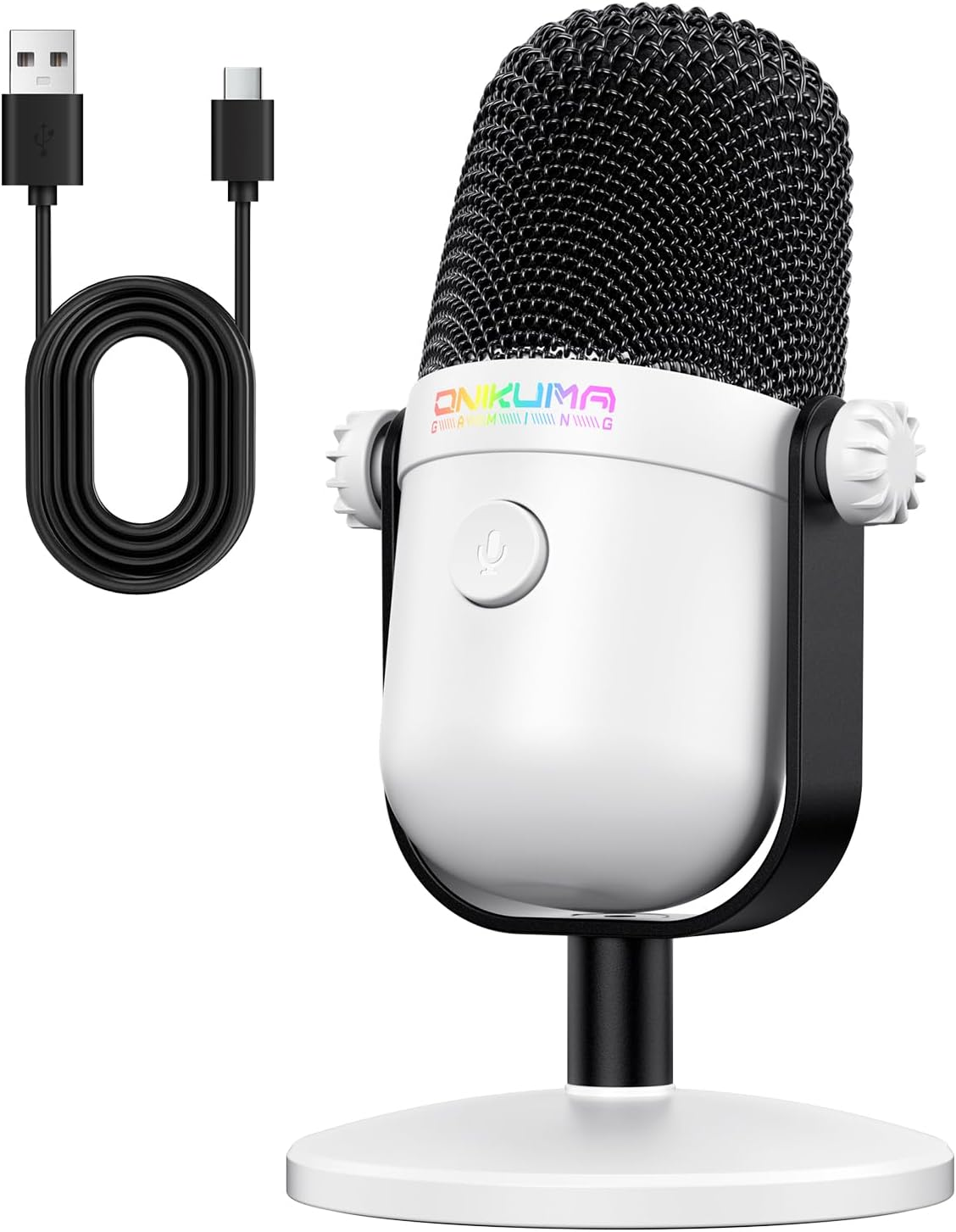 Gaming Microphone with Noise Cancellation & Mute Button, USB Condenser Mic for Streaming/Recording, Ultra-Compact Design, Compatible with PC/Mac/PS4/PS5, Podcast/YouTube/Twitch/Discord (White)