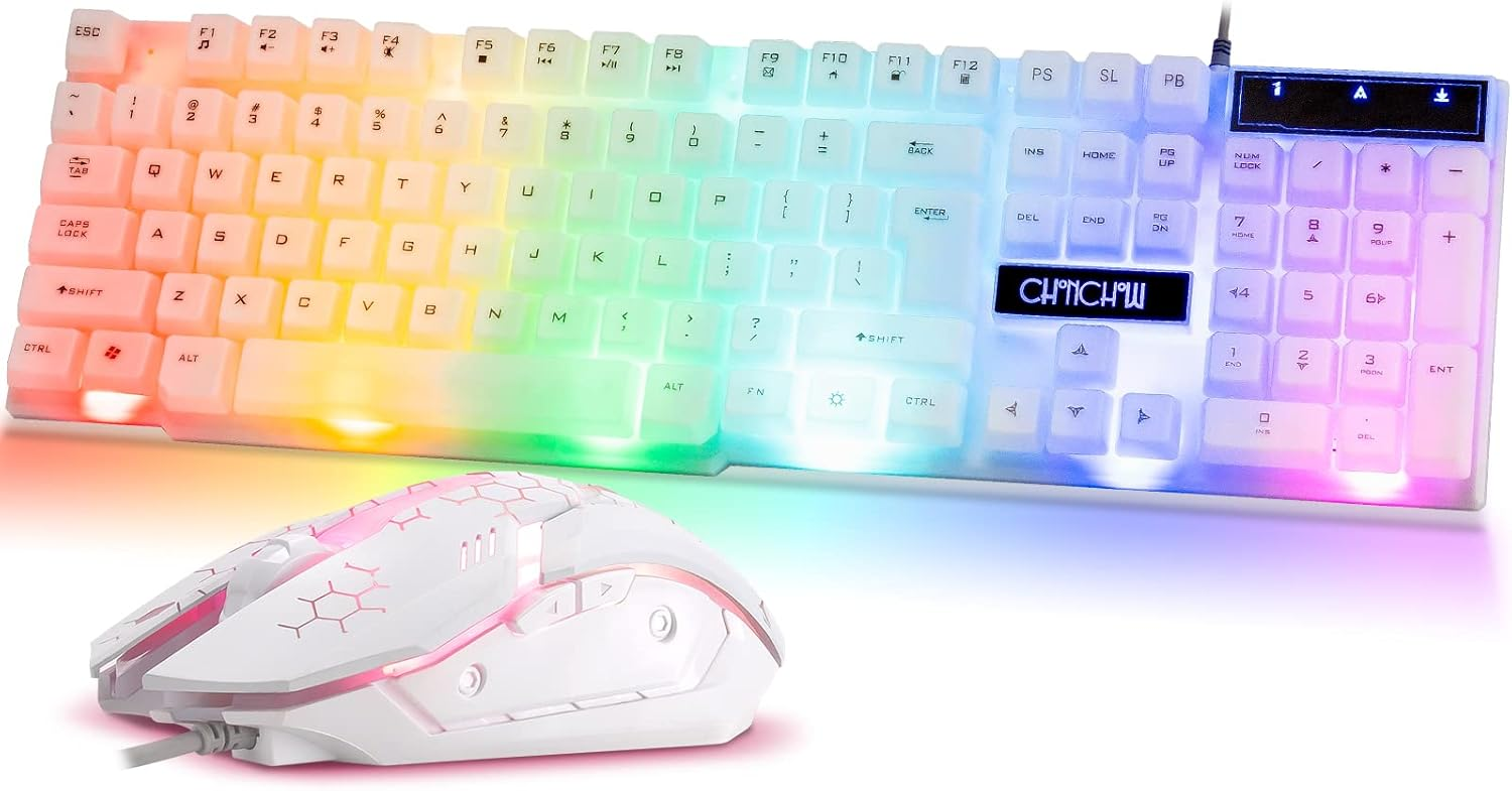 CHONCHOW RGB Gaming Keyboard and Mouse Combo, USB Wired Light Up, Rainbow LED Backlit Set for Computer Windows PC PS4 Xbox Laptop iMac Resberry Pi