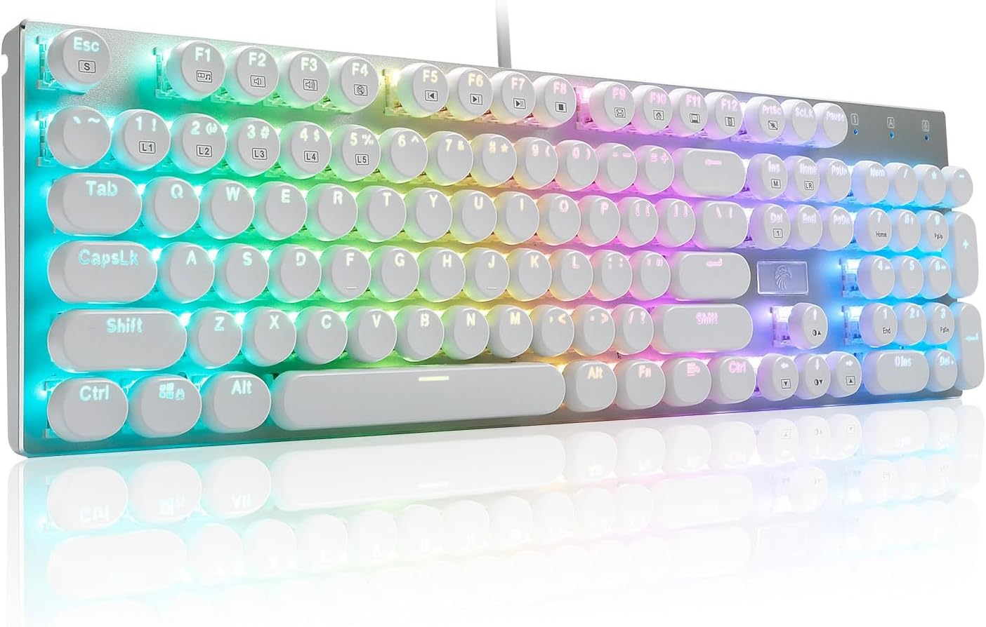 HUO JI E-Yooso Z-88 Wired Typewriter Style Mechanical Gaming Keyboard, Programmable RGB Backlit, Blue Switches - Clicky, USB-C Cable, Metal Panel, 104 Double-Shot Keycaps for PC, White