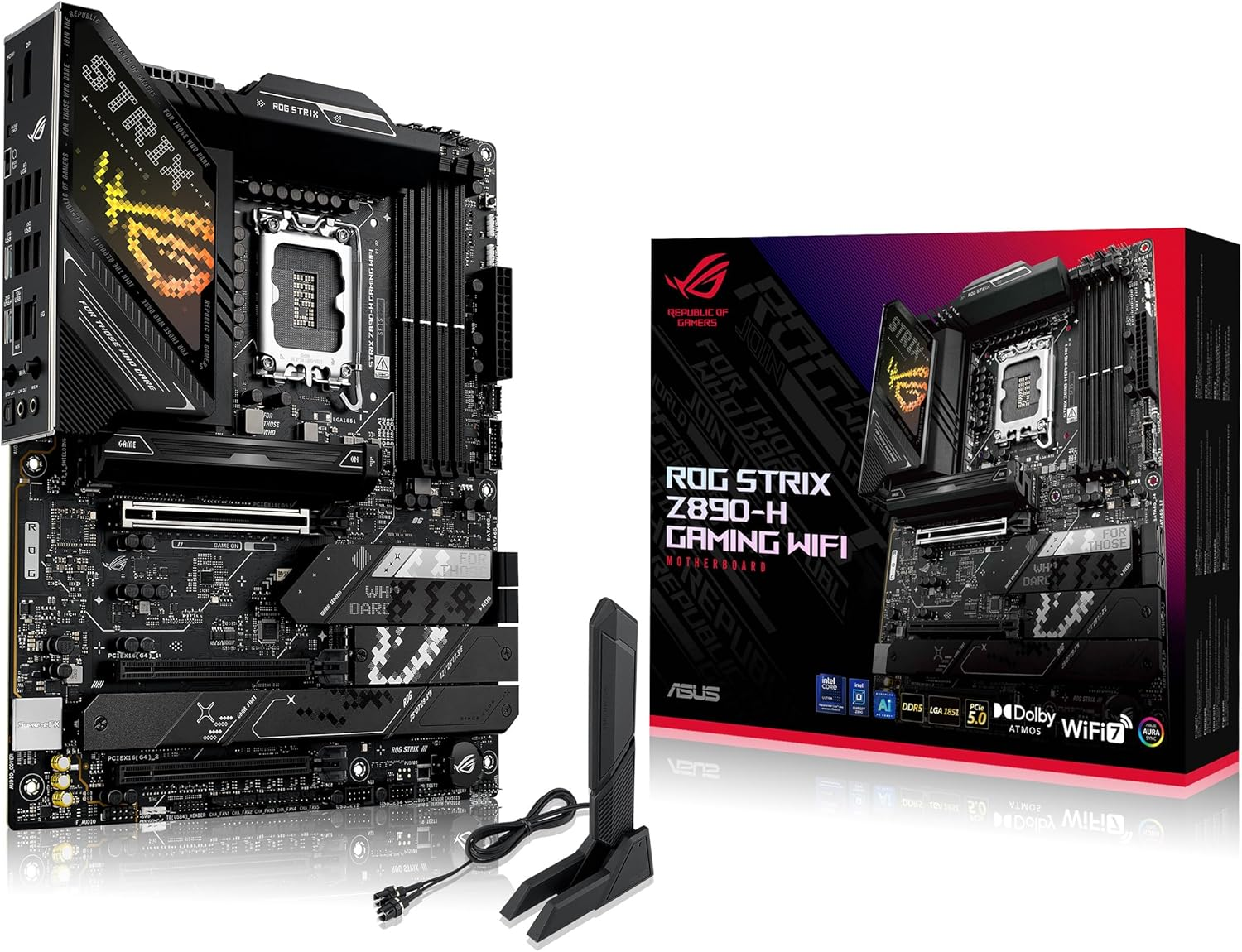 ASUS ROG Strix Z890-H Gaming WiFi, Intel ATX Motherboard, 16+1+2+2 Power Stages, DDR5 Slot, PCIe 5.0, AI Advanced PC, 4 M.2 Slots, WiFi 7, AI Overclocking, AI Networking II, Aura Sync, Black
