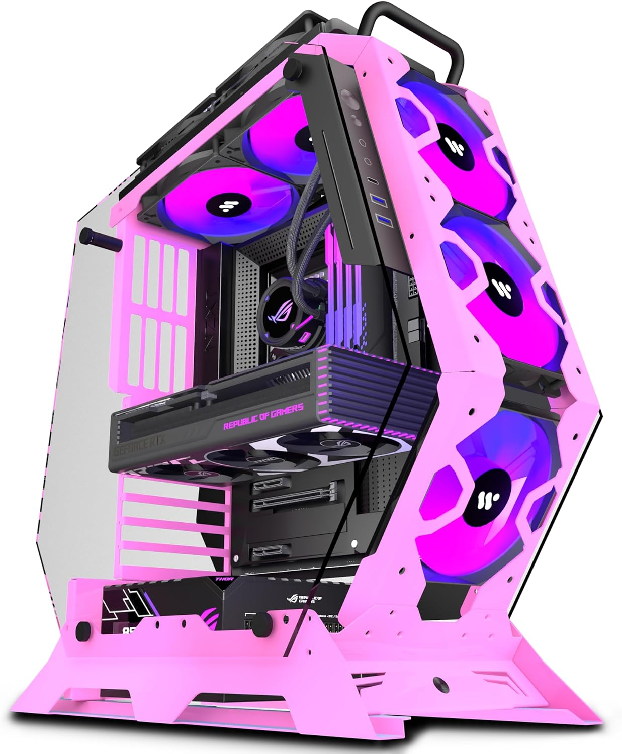 KEDIERS PC Case C570 ATX Mid Tower Tempered Glass Gaming Computer Open Frame Case with 5 PWM ARGB Fans (Pink)