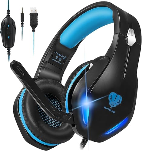 Stynice Gaming Headset with Microphone for Xbox PS5 PS4 PC - 3.5mm Jack Wired Headphones with Noise Cancelling Mic & LED - 50mm Audio Drivers & Soft Earpads
